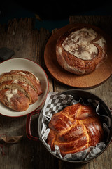 Round loaf freshly backed sourdough bread