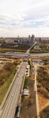 panoramic view of the houses and parks of the big city view from the drone