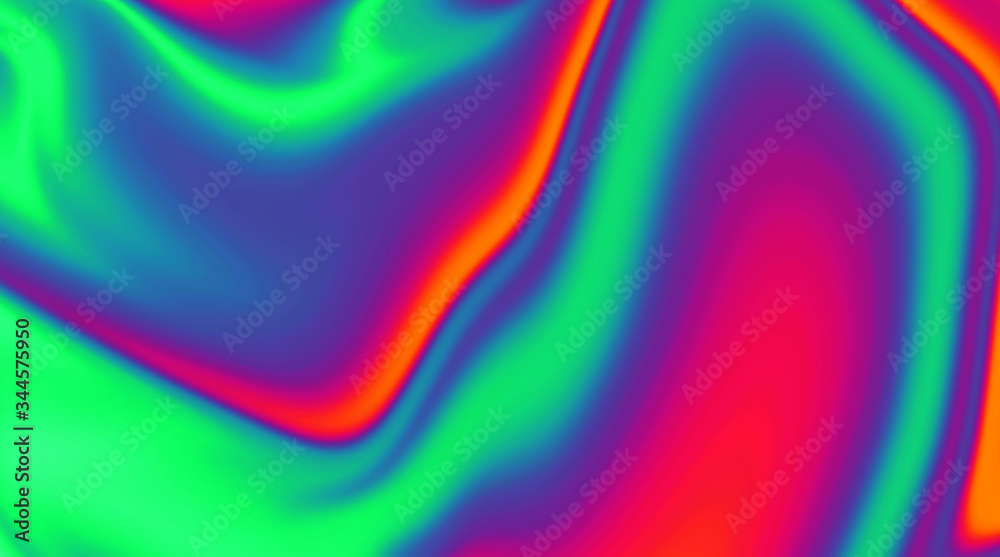 Poster Trendy texture with polarization effect and colorful neon holographic stains. Abstract background in psychedelic Vaporwave style like in old retro tie-dye design of 70s.