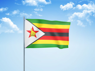 Zimbabwe flag waving sky background 3D illustration