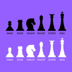 Silhouettes of chess pieces. Chess icons. Vector chess. Playing chess on the Board. King, Queen, rook, knight, Bishop, pawn