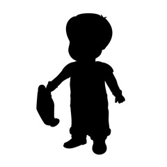Silhouette of a boy who holds a watering can