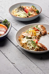 veg schezwan fried rice black bowl