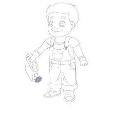 Contour drawing of a boy holding a watering can