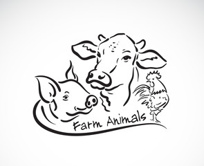Vector group of animal farm label., Cow, Pig, Chicken. Logo Animals.