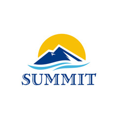 Mountain landscape Vector illustration and forest. sunrise and sunset in mountains. Logo outdoor adventure.