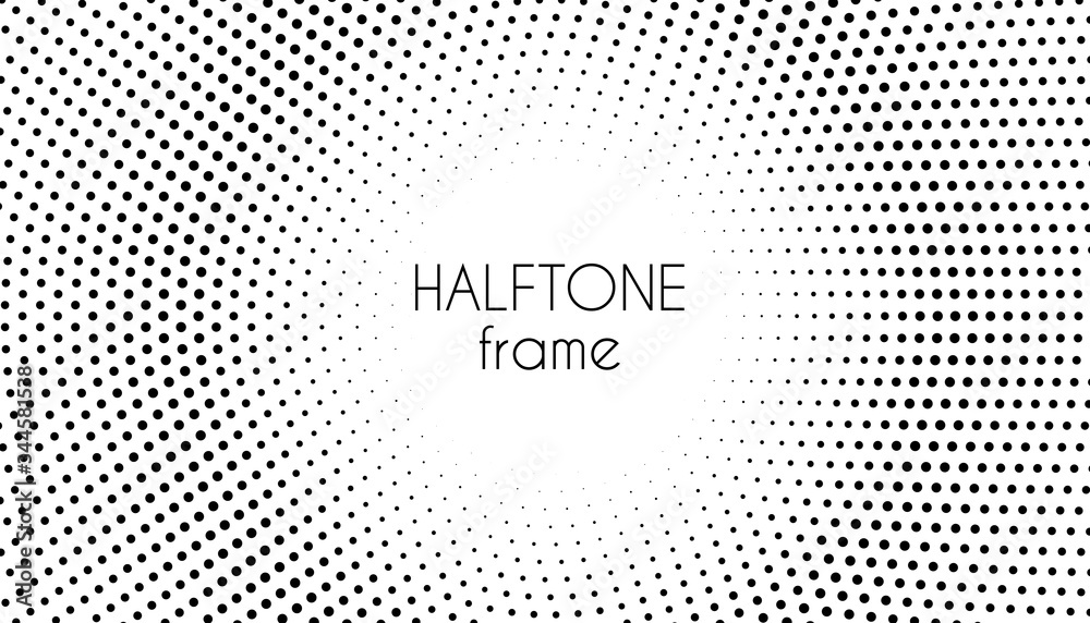 Wall mural halftone dotted round frame. circle dots vector abstract background. black and white minimal pattern