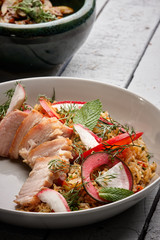 veg schezwan fried rice black bowl