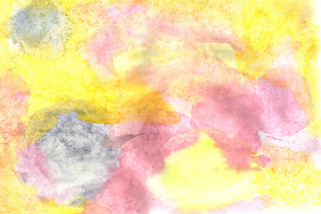 watercolor pastel pink, yellow, gray abstract big spots background drawn by brush