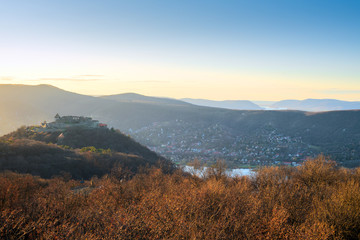 Mountain landscape featuring Visegr&aacute;d castle, Hungary
