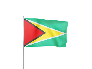 Guyana flag waving white background 3D illustration