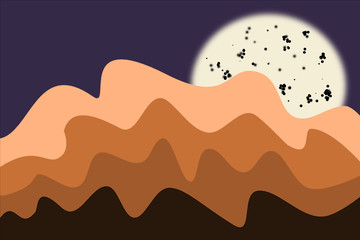 vector illustration of night desert landscape