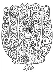 Obraz premium Elegant peacock coloring book page for kids and adults. Wild exotic stylized bird stock vector illustration. Black outline isolated on white. Zentangle wild tropic animal illustration. One of a series