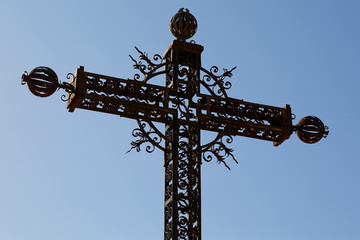 Christian cross in the abandoned town of Belchite. It was destroyed during the Spanish civil war,...
