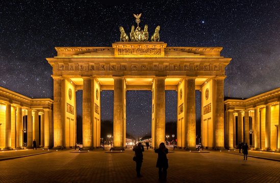 Illuminated Brandenburg Gate Against Sky