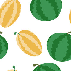 Seamless pattern with bright melon, watermelon summer tropical print. Bright flat vector illustration. can be used for print, textile, background