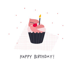 Happy Birthday cake illustration lettering card
