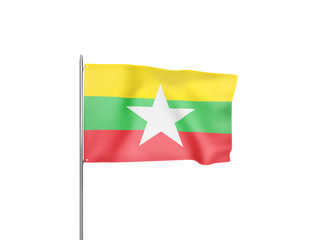 Myanmar flag waving white background 3D illustration