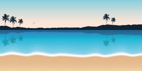 Fototapeta na wymiar summer holiday on beautiful beach with palm trees vector illustration EPS10