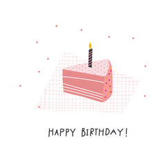 Happy Birthday cake illustration lettering card