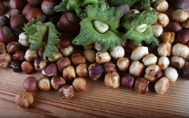 Hazelnuts on table