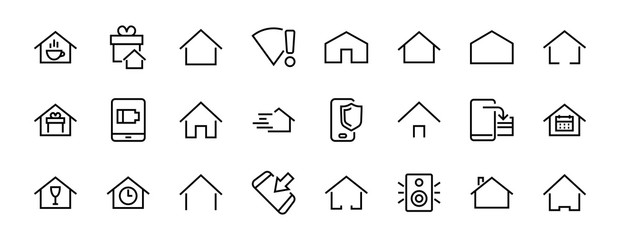 Simple set of color editable house icon templates. Contains such icons, home calendar, coffee shop and other vector signs isolated on a white background for graphic and web design