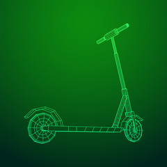 Naklejka premium Roller scooter balance kick push bike. Eco alternative city transport. Wireframe low poly mesh vector illustration.