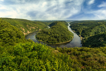 Saarschleife (river Saar loop) in Mettlach, Saarland, view from Cloef. Saar loop is one of natural wonders in Germany.