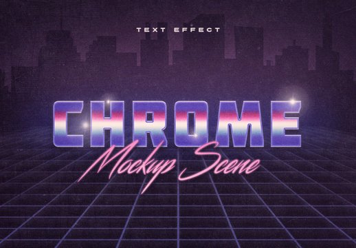 Metallic Chrome Retrowave Text Effect Mockup