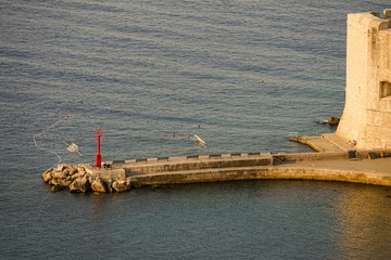 Breakwater in the city of Dubrovnik in the early morning, not yet filled with vacationers and swimmers