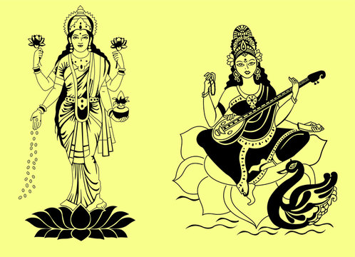 Indian God Saraswati Maa on Vasant Panchami religious festival background  5657444 Vector Art at Vecteezy