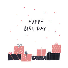 Happy Birthday gift boxes illustration lettering