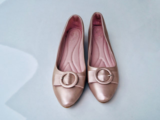 High heel beige color office shoe for smart and confidence woman on white background