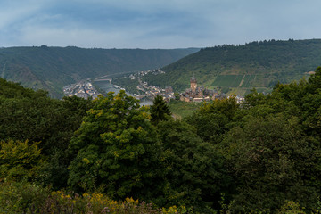 Castle Reichsburg sits above the medieval town of Cochem on the Mosel River, Germany.