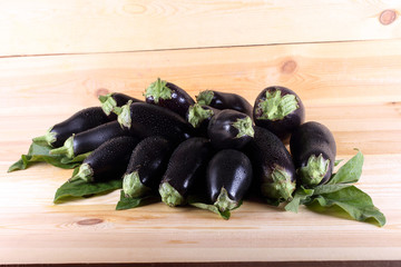 Aubergines on table