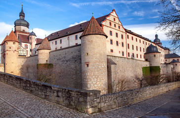 Fototapeta premium Wurzburg. View of Fort Marienburg on a hill.