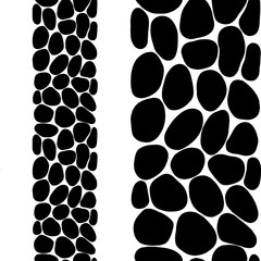 Black cobblestone pavement on white background. Vertical border. Isolated on white background. Abstract graphic black-white stock illustration. Template for coloring, textures and another design.