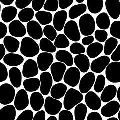 Black cobblestone pavement on white background. Seamless pattern. Isolated on white background. Abstract graphic black-white stock illustration. Template for coloring, textures and another design.