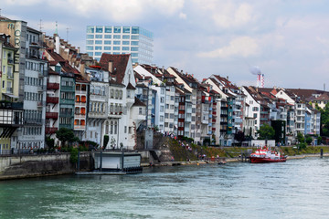 River side of Basel, a city in Switzerland, with colorful houses