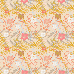Naklejka na ściany i meble Modern seamless vector texture with flowers and leaves