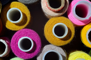 multicolored threads with coils. close up.