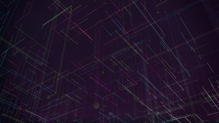 Network technology concept abstrack background.  Colored Square lines in a dark background.