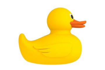 Yellow rubber duck isolated on white background, 3d rendering