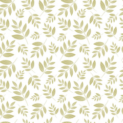 Vector seamless leaf pattern. Flat vector illustration on white background. Monochrome botanical green ornament.  