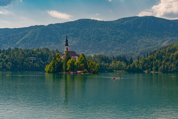 Naklejka premium Panorama of Slovenia lake Bled
