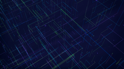 Network technology concept abstrack background. Square lines in a blue dark background.