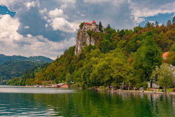 Fototapeta na wymiar Panorama of Slovenia lake Bled
