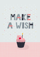 Make a wish Birthday party lettering postcard