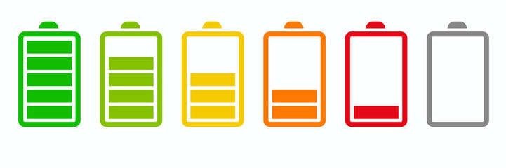 Battery icons set. Battery charging charge indicator icon. level battery energy. Alkaline battery capacity charge icon. Flat style - stock vector.