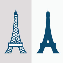 line draw tower - eiffel tower france - vintage blue tower silhouette